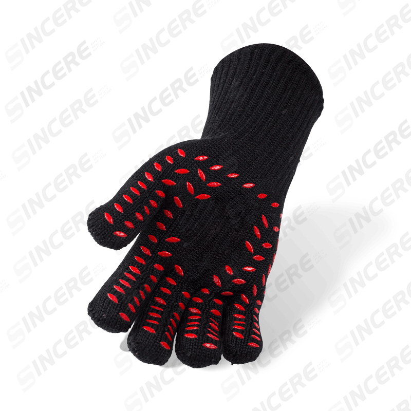 7 Gauge Black Aramid Gloves with 100% Cotton Liner and Double-Sided Silicone Coating — Heat Resistant Level 2 with Cut Protection