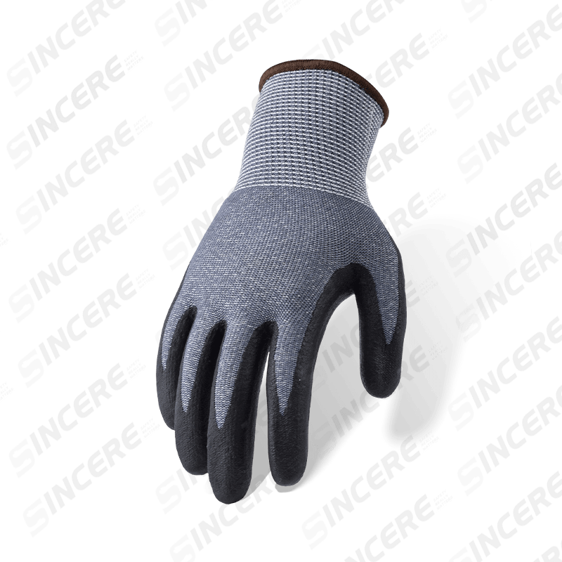 13 Gauge ANSI A6 Cut Resistant Gloves with Black Nitrile Micro-Foam Palm Coating 13 Gauge ANSI A6 Cut Resistant Gloves with Black Nitrile Micro-Foam Palm Coating