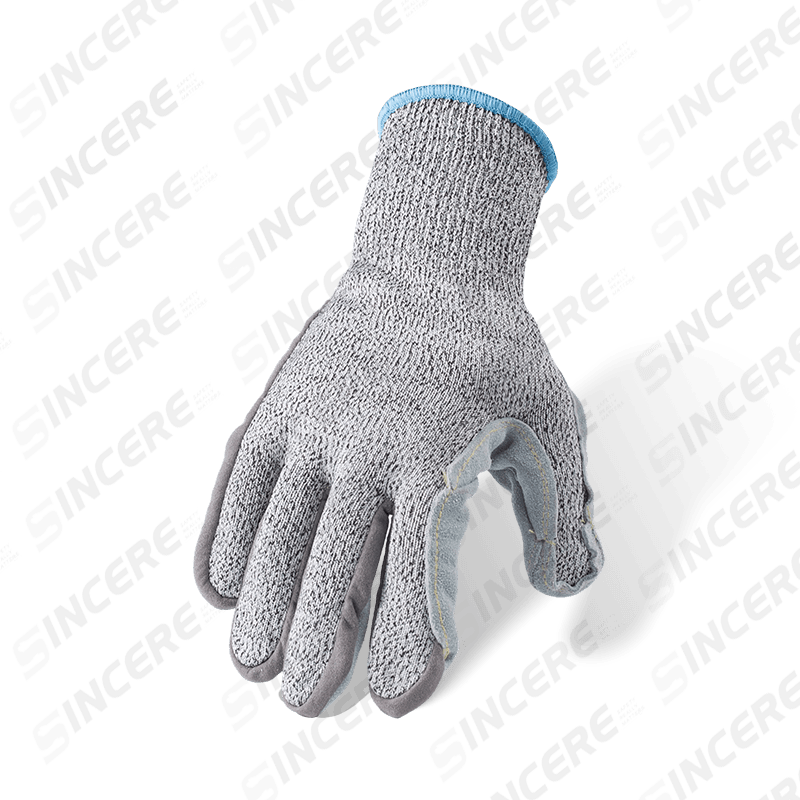 13 Gauge ANSI A6 Cut Resistant Gloves with Full-Grain Cowhide Leather Palm Sewn Construction