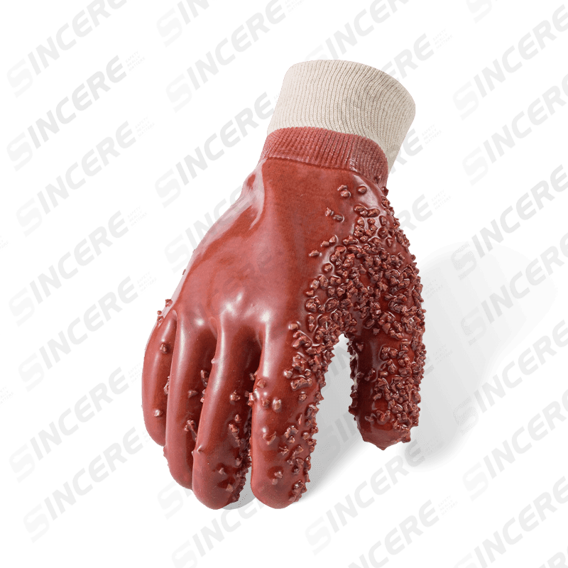 7 Gauge Cotton Fleece Lined PVC Fully Coated Gloves with Textured Grip Spray — Heavy Duty Waterproof