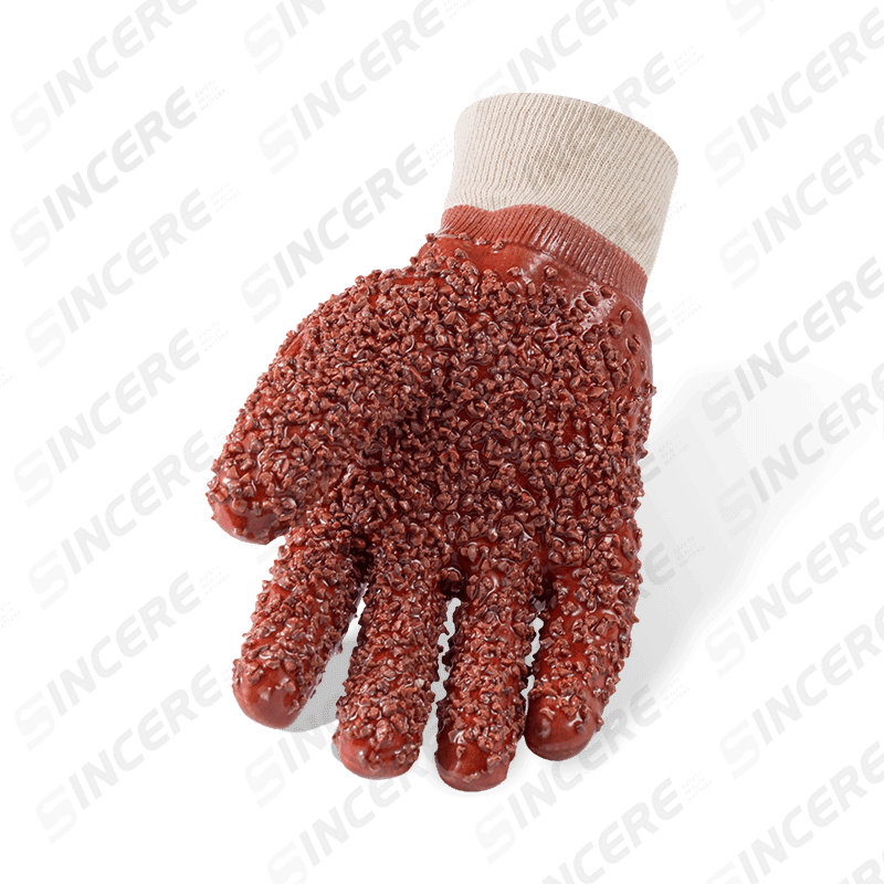 7 Gauge Cotton Fleece Lined PVC Fully Coated Gloves with Textured Grip Spray — Heavy Duty Waterproof