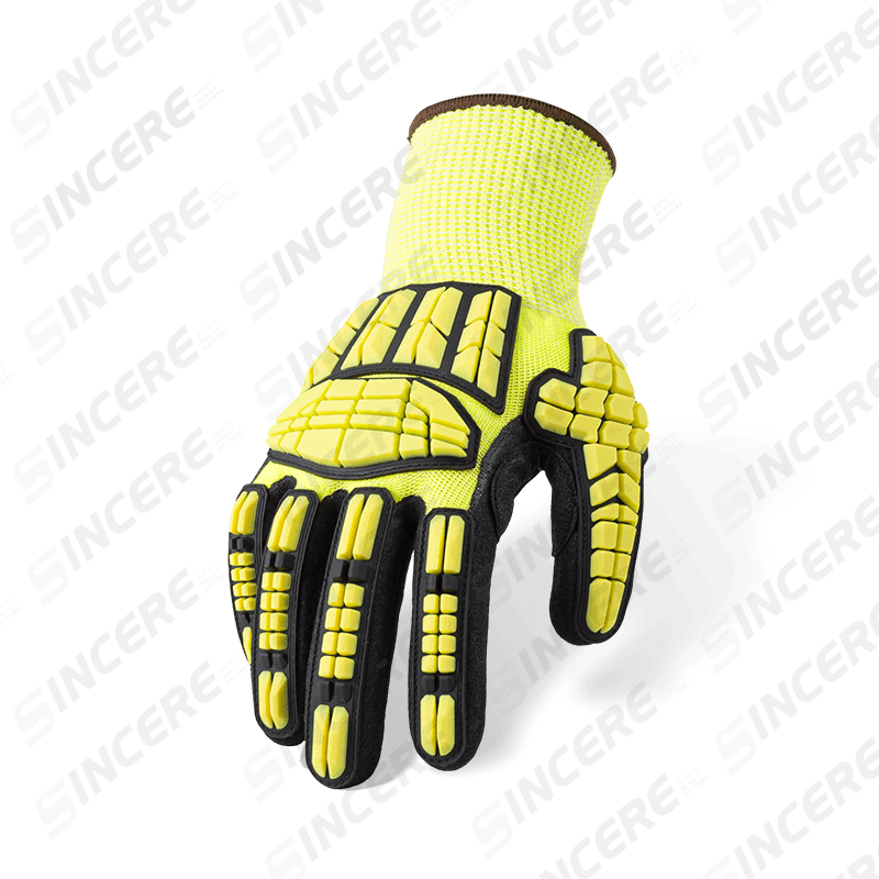 13 Gauge ANSI A4 Cut Resistant Gloves with TPR Impact Protection and Vibration-Dampening Palm — Nitrile Sandy Grip