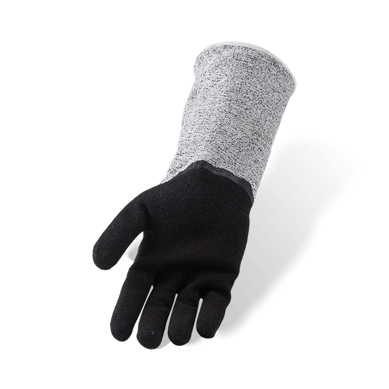 13 Gauge ANSI A6 Cut Resistant Gloves with Extended Cuff and Black Nitrile Sandy Palm