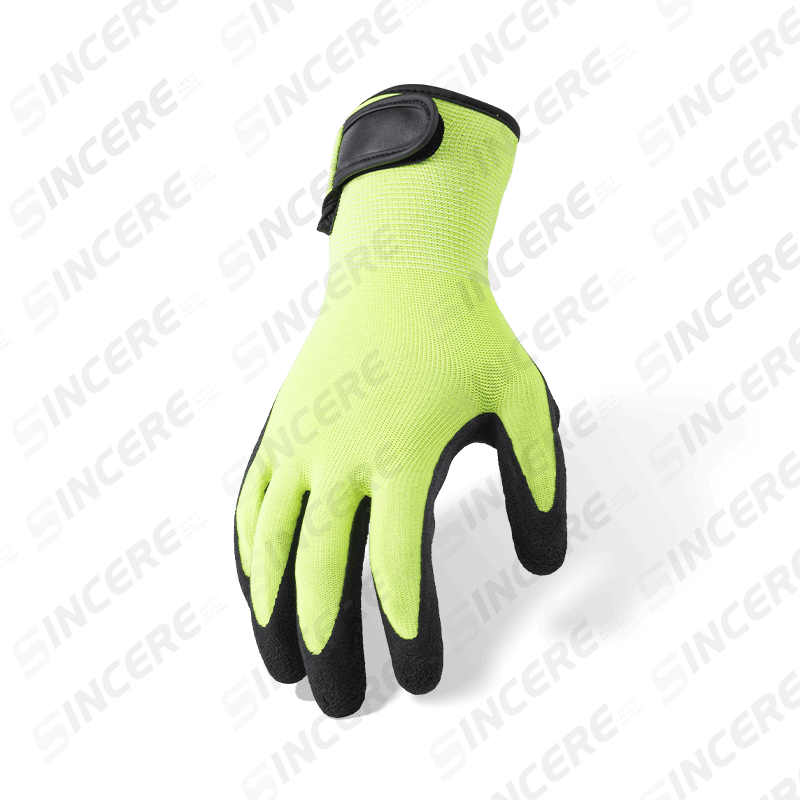 13 Gauge Polyester Nitrile Sandy Palm Work Gloves with Adjustable Velcro Wrist Closure