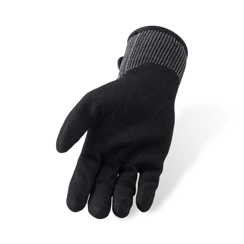 13 Gauge ANSI A5 Cut Resistant Gloves with Black Nitrile Sandy Palm and Adjustable Velcro Wrist