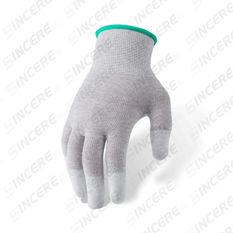 13 Gauge Carbon Fiber Liner Gloves with White PU Finger-Dip Coating — Precision and ESD-Safe