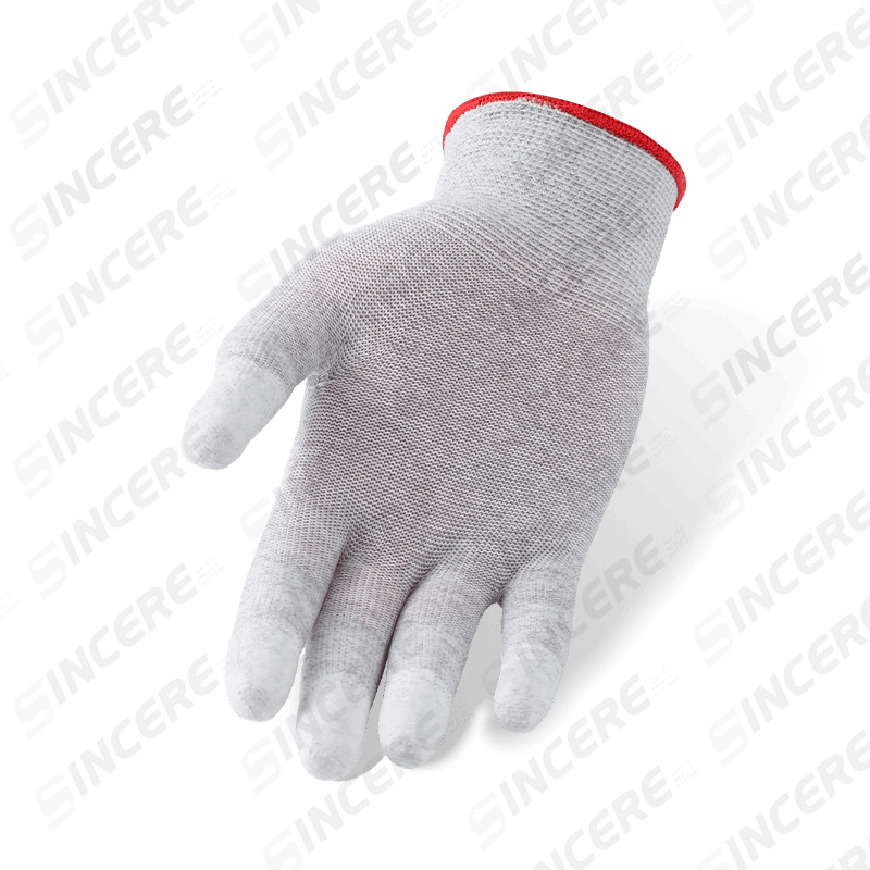 13 Gauge Carbon Fiber Liner Gloves with White PU Finger-Dip Coating — Precision and ESD-Safe