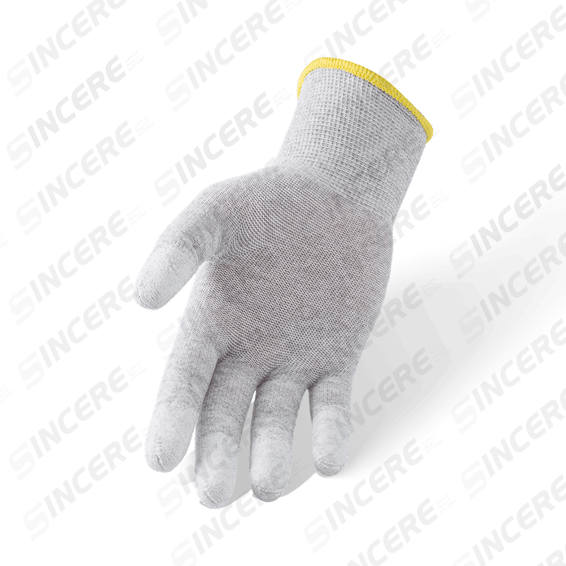 13 Gauge Carbon Fiber Liner Gloves with White PU Finger-Dip Coating — Precision and ESD-Safe