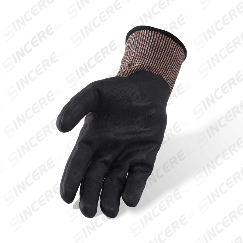 21 Gauge ANSI A4 Cut Resistant Gloves with Black Nitrile Sandy Palm — Ultra-Fine Dexterity 21 Gauge ANSI A4 Cut Resistant Gloves with Black Nitrile Sandy Palm — Ultra-Fine Dexterity