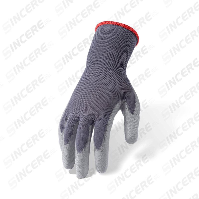 13 Gauge Grey Nylon Gloves with Grey PU Palm Coating — Lightweight Precision Work Gloves