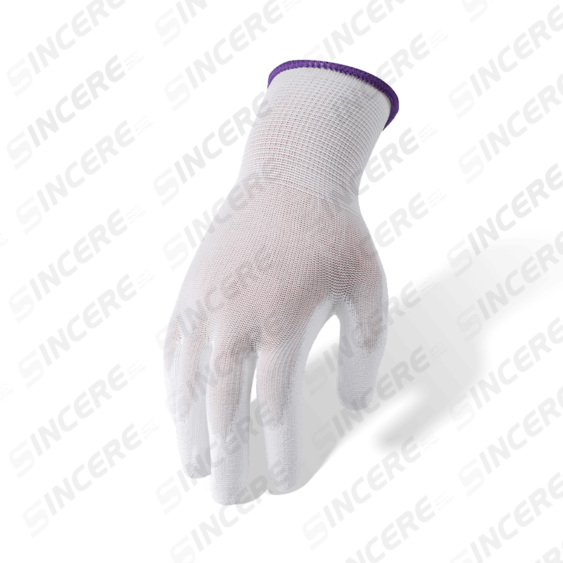 13 Gauge White Nylon Gloves with White PU Palm Coating — Cleanroom Precision Work Gloves