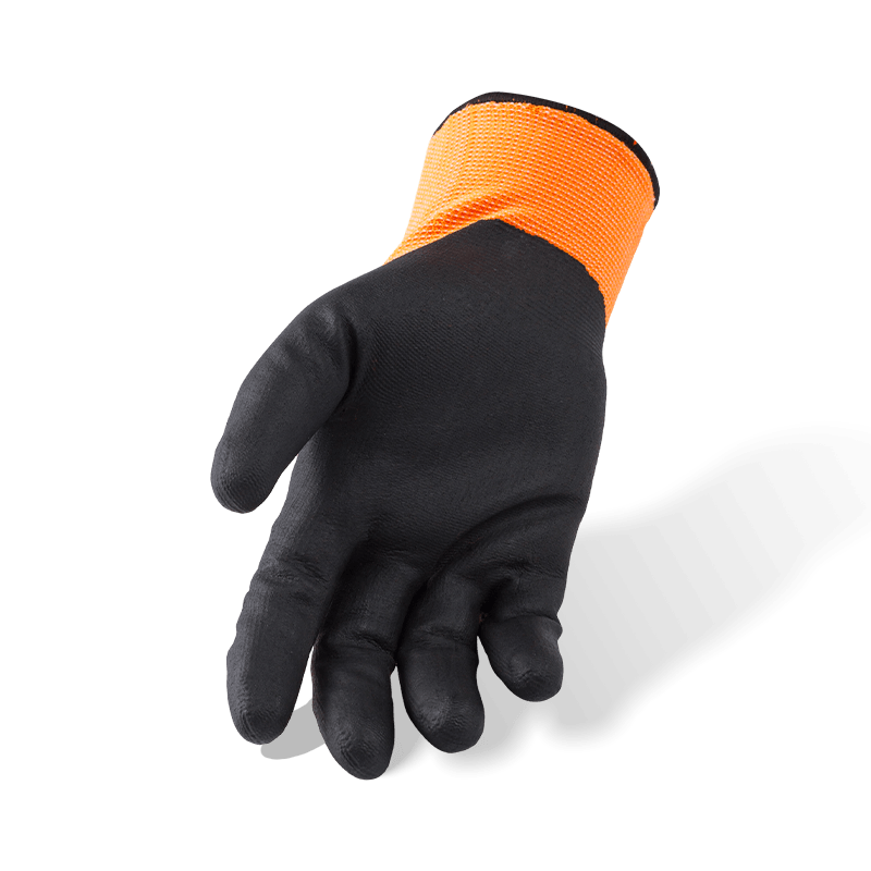 15 Gauge Orange Nylon Spandex Gloves with Black Nitrile Micro-Foam Palm — High-Visibility Precision Work Gloves