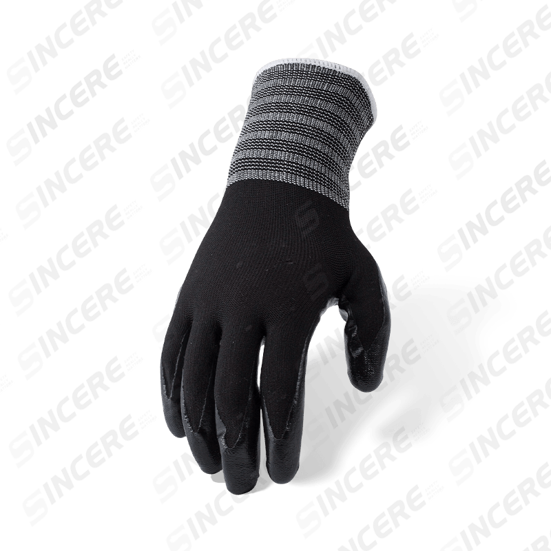 13 Gauge Black Nylon Gloves with Black Nitrile Smooth Palm Coating — Oil Resistant General Purpose Work Gloves 13 Gauge Black Nylon Gloves with Black Nitrile Smooth Palm Coating — Oil Resistant General Purpose Work Gloves