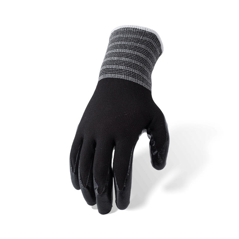 13 Gauge Black Nylon Gloves with Black Nitrile Smooth Palm Coating — Oil Resistant General Purpose Work Gloves