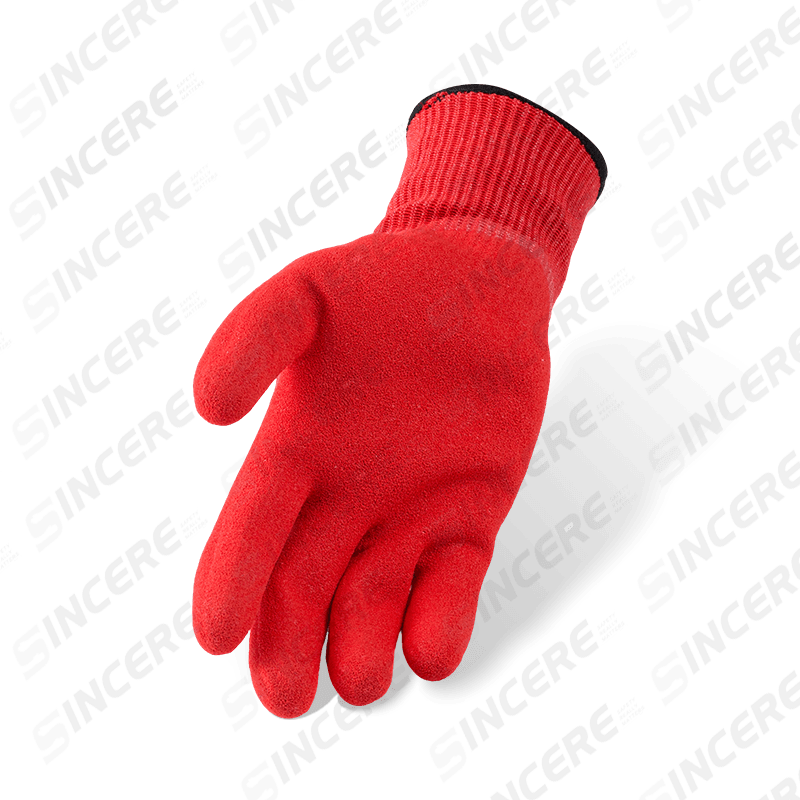13 Gauge ANSI A3 Cut Resistant Gloves with Red Nitrile Sandy Palm Coating — Medium Cut Protection 13 Gauge ANSI A3 Cut Resistant Gloves with Red Nitrile Sandy Palm Coating — Medium Cut Protection