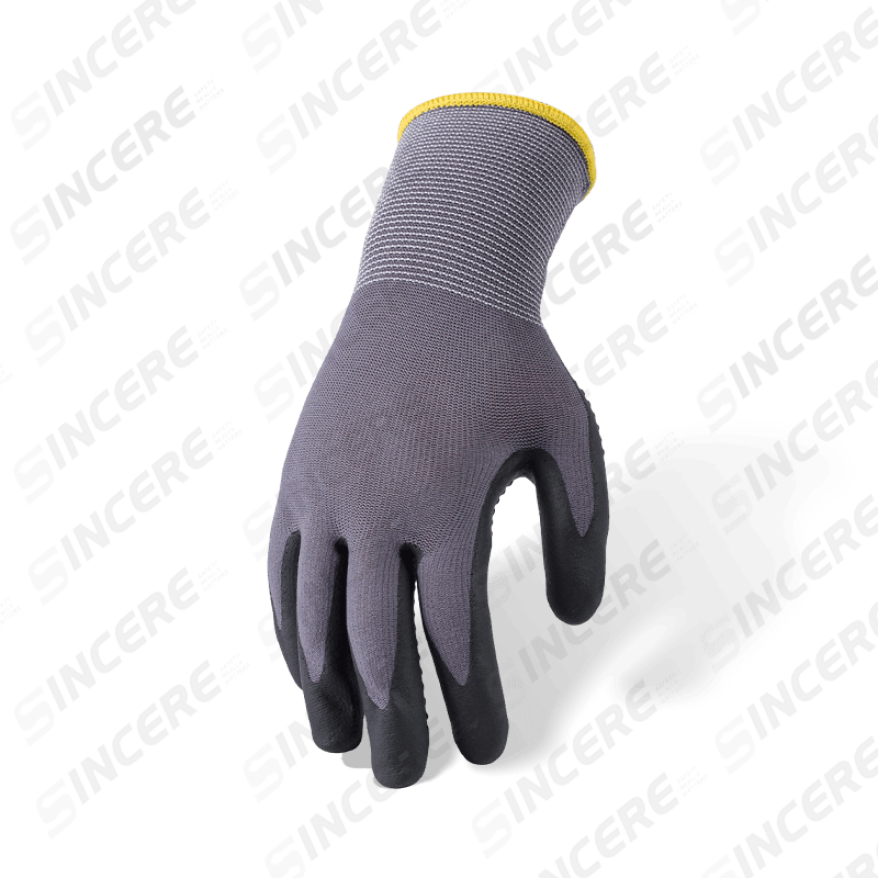 15 Gauge Nylon Spandex Gloves with Black Nitrile Micro-Foam Palm and Nitrile Dotted Anti-Slip Grip
