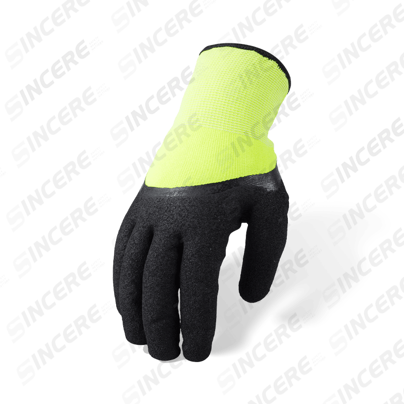 13 Gauge Polyester Latex Foam 3/4 Dipped Gloves with 10 Gauge Terry Fleece Liner — Winter Thermal Work Gloves
