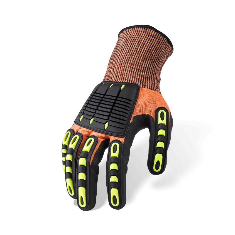 15 Gauge Orange ANSI A5 Cut Resistant Gloves with Black Nitrile Micro-Foam Palm and TPR Back-of-Hand Impact Protection