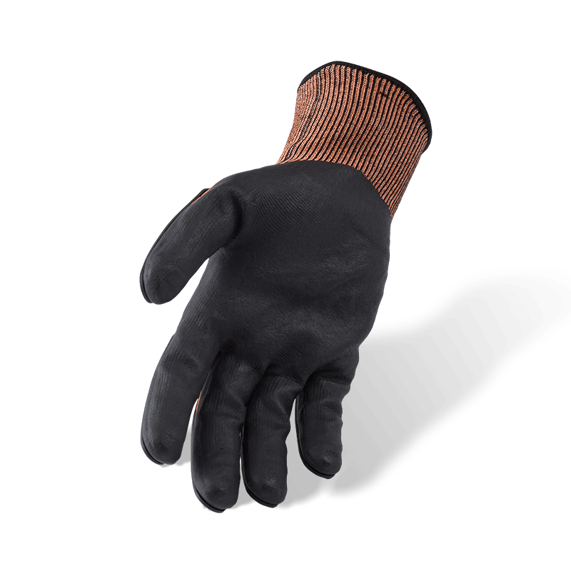 15 Gauge Orange ANSI A5 Cut Resistant Gloves with Black Nitrile Micro-Foam Palm and TPR Back-of-Hand Impact Protection