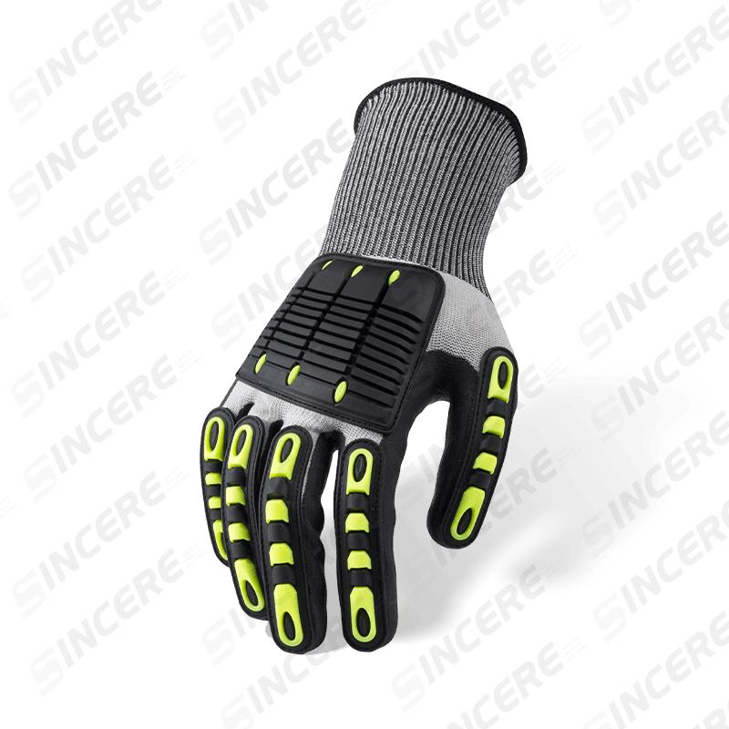 15 Gauge Light Grey ANSI A4 Cut Resistant Gloves with Black Nitrile Micro-Foam Palm and TPR Back-of-Hand Impact Protection