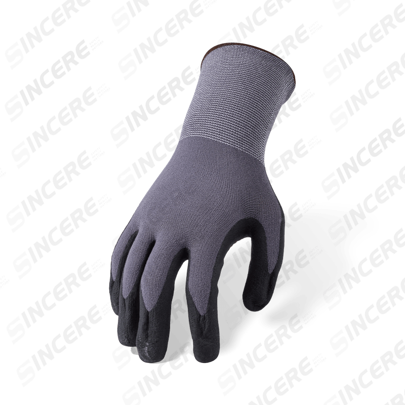 15 Gauge Nylon Spandex Gloves with Black Nitrile Micro-Foam Palm and Orange PVC Dotted Anti-Slip Grip
