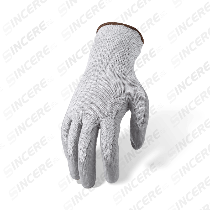 13 Gauge ANSI A4 Cut Resistant Gloves with Grey PU Palm Coating — Medium-High Cut Protection with Precision Grip