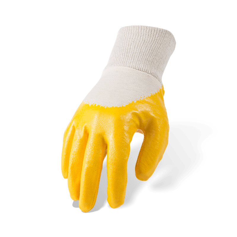 7 Gauge Cotton Fleece Lined Yellow Nitrile Smooth 3/4 Dipped Work Gloves — Thermal Water-Resistant