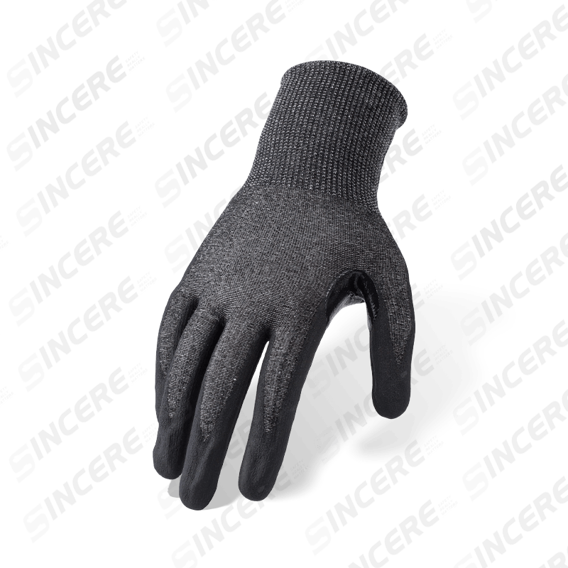 18 Gauge ANSI A6 Cut Resistant Gloves with Black Nitrile Micro-Foam Palm and Reinforced Thumb Crotch — Fine-Gauge Heavy Cut Protection