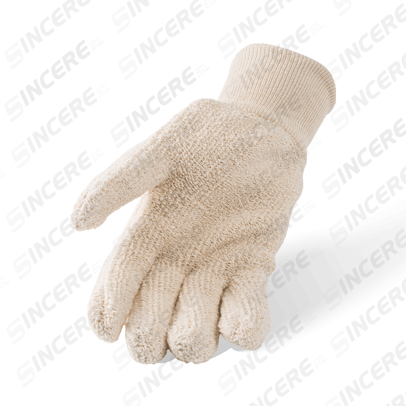 100% Cotton Terry Cloth Heat Resistant Gloves with Cotton Knit Wrist — Industrial Thermal Protection