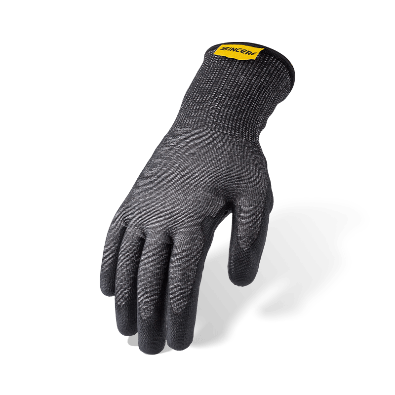 18 Gauge ANSI A6 Cut Resistant Gloves with Black PU Palm and Nitrile Reinforced Thumb Crotch — Fine-Gauge Heavy Cut Protection