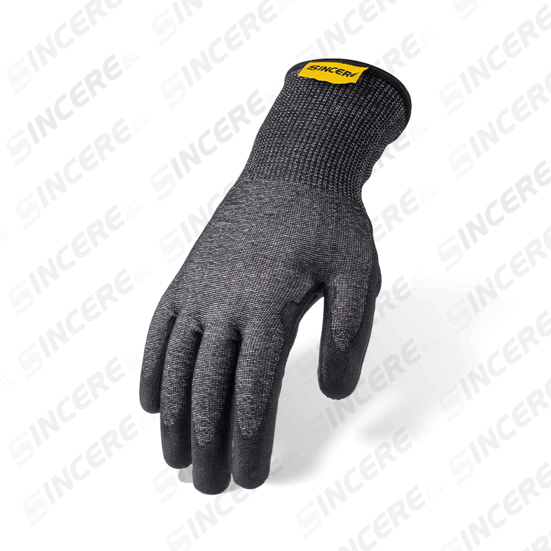 18 Gauge ANSI A6 Cut Resistant Gloves with Black PU Palm and Nitrile Reinforced Thumb Crotch — Fine-Gauge Heavy Cut Protection