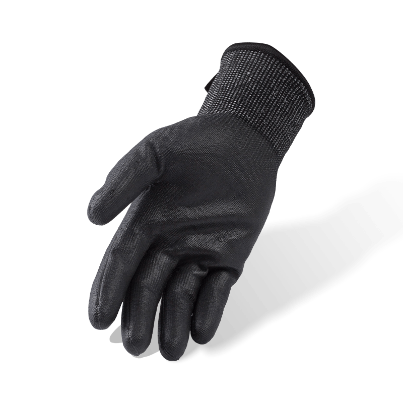 18 Gauge ANSI A6 Cut Resistant Gloves with Black PU Palm and Nitrile Reinforced Thumb Crotch — Fine-Gauge Heavy Cut Protection