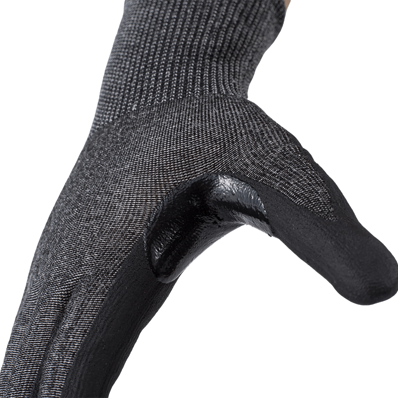 18 Gauge ANSI A6 Cut Resistant Gloves with Black PU Palm and Nitrile Reinforced Thumb Crotch — Fine-Gauge Heavy Cut Protection