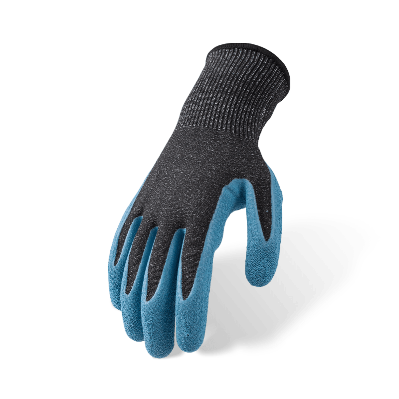 13 Gauge ANSI A6 Cut Resistant Gloves with Blue Latex Crinkle Palm Coating — Abrasion Level 3 Heavy Cut Protection