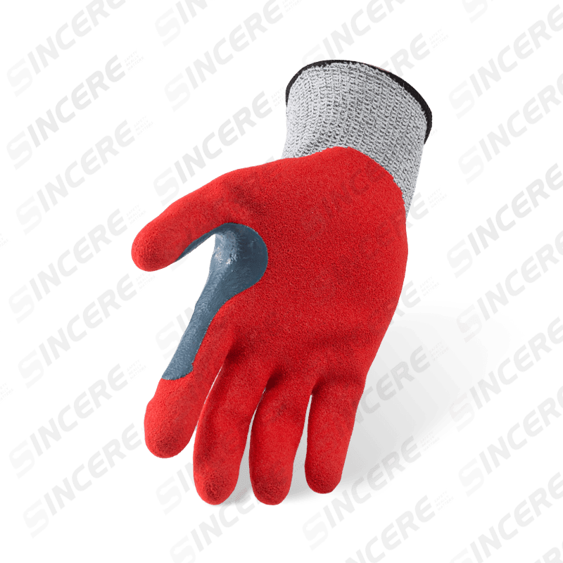 13 Gauge ANSI A3 Cut Resistant Gloves with Red Nitrile Sandy Palm and Extra-Long Reinforced Thumb Crotch 13 Gauge ANSI A3 Cut Resistant Gloves with Red Nitrile Sandy Palm and Extra-Long Reinforced Thumb Crotch