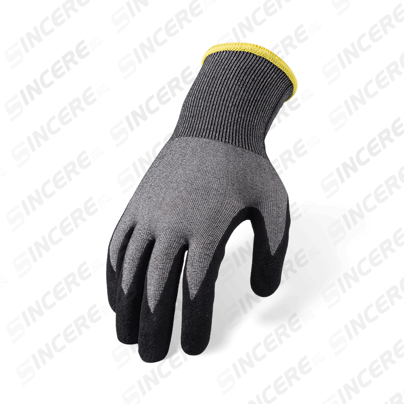 18 Gauge ANSI A6 Cut Resistant Gloves with Black Nitrile Sandy Palm — Ultra-Fine Heavy Cut Protection 18 Gauge ANSI A6 Cut Resistant Gloves with Black Nitrile Sandy Palm — Ultra-Fine Heavy Cut Protection