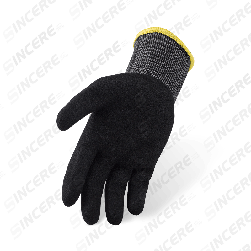 18 Gauge ANSI A6 Cut Resistant Gloves with Black Nitrile Sandy Palm — Ultra-Fine Heavy Cut Protection 18 Gauge ANSI A6 Cut Resistant Gloves with Black Nitrile Sandy Palm — Ultra-Fine Heavy Cut Protection