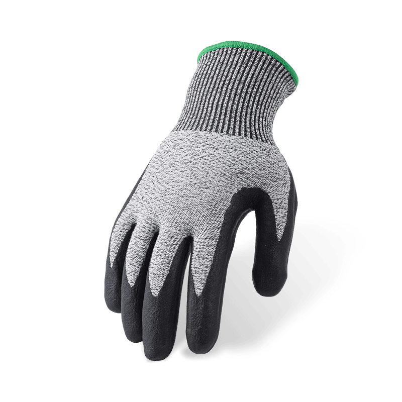 13 Gauge ANSI A4 Cut Resistant Gloves with Black Nitrile Micro-Foam Palm and Waffle Grid Texture — Enhanced Grip