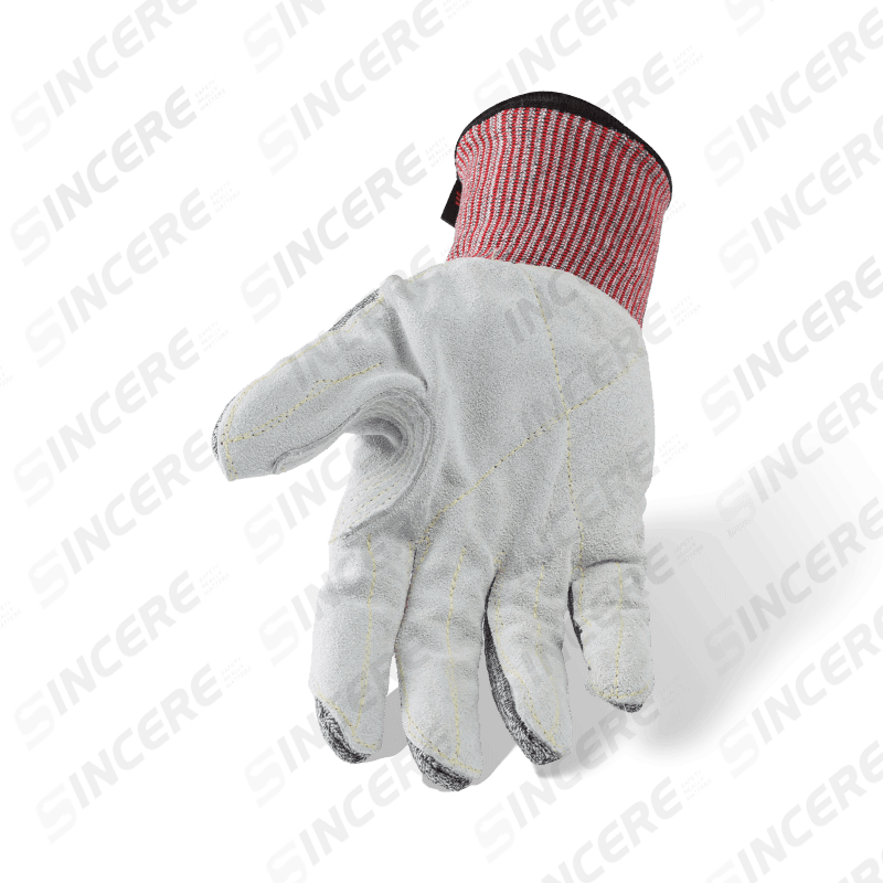 13 Gauge ANSI A6 Cut Resistant Gloves with Leather Palm (Full-Grain/Split) and Reinforced Thumb Crotch — Heavy Duty Leather Cut Protection 13 Gauge ANSI A6 Cut Resistant Gloves with Leather Palm (Full-Grain/Split) and Reinforced Thumb Crotch — Heavy Duty Leather Cut Protection