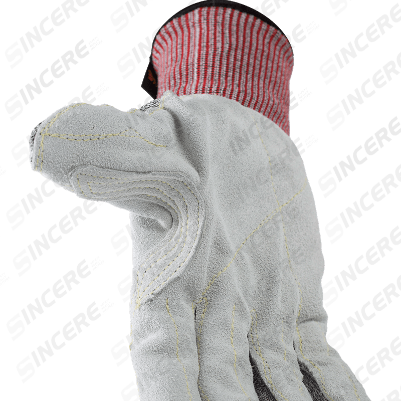 13 Gauge ANSI A6 Cut Resistant Gloves with Leather Palm (Full-Grain/Split) and Reinforced Thumb Crotch — Heavy Duty Leather Cut Protection 13 Gauge ANSI A6 Cut Resistant Gloves with Leather Palm (Full-Grain/Split) and Reinforced Thumb Crotch — Heavy Duty Leather Cut Protection
