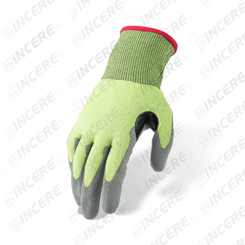 18 Gauge ANSI A4 Cut Resistant Gloves with Grey PU Palm and Reinforced Thumb Crotch — Fine-Gauge Precision Cut Protection