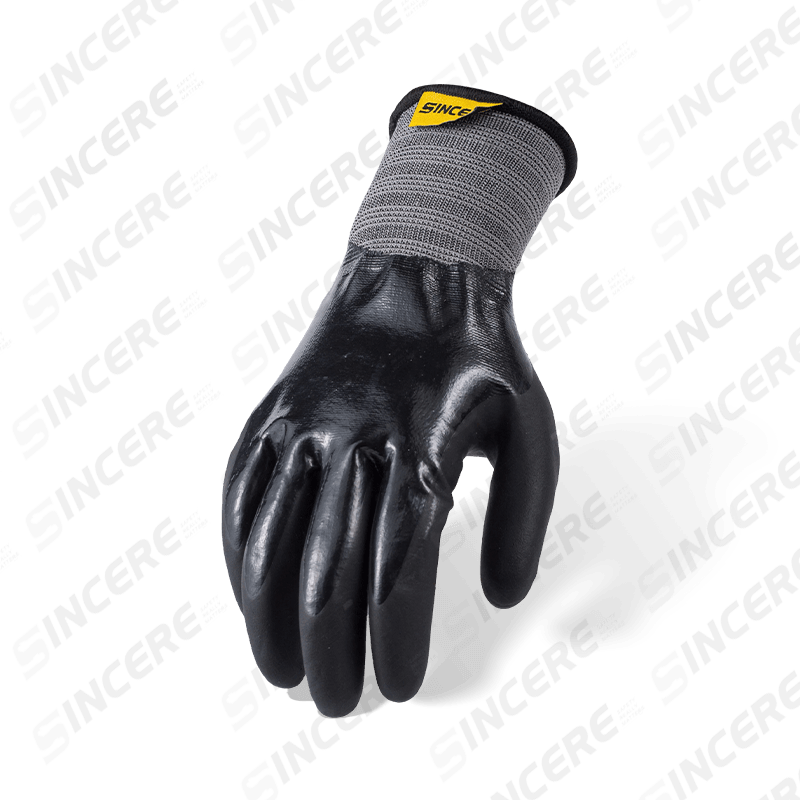 15 Gauge Nylon Fully Coated Black Nitrile Smooth Gloves with Micro-Foam Palm Over-Coat — Waterproof Dual-Coat Protection