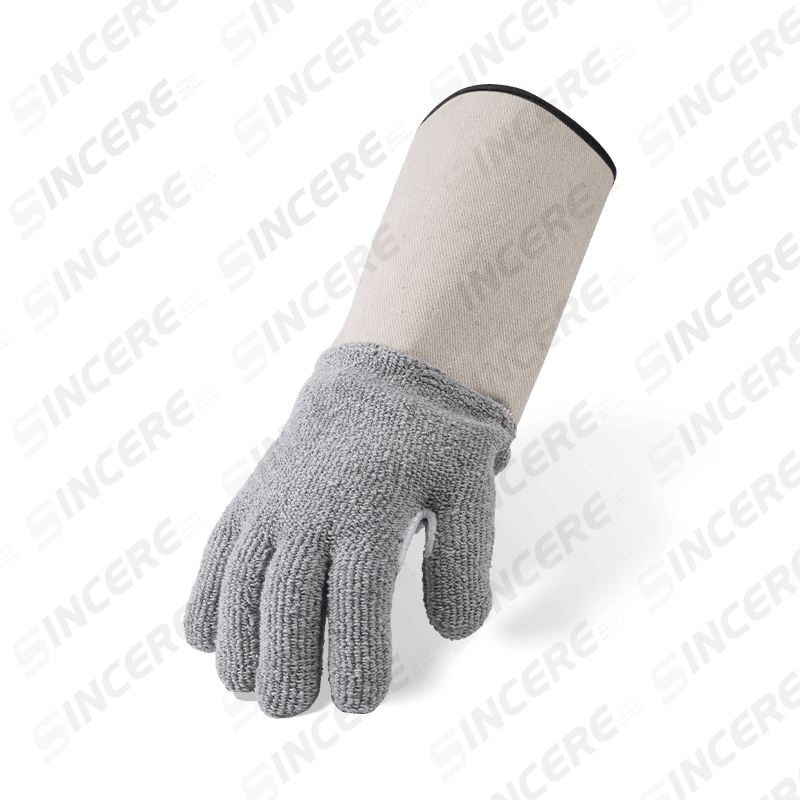 Grey Cotton Terry Cloth Heat Resistant Gloves with Neoprene Cuff — Industrial Thermal Protection