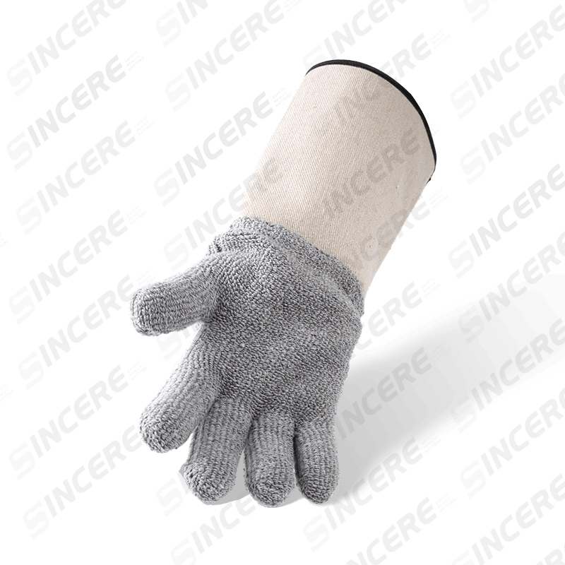 Grey Cotton Terry Cloth Heat Resistant Gloves with Neoprene Cuff — Industrial Thermal Protection