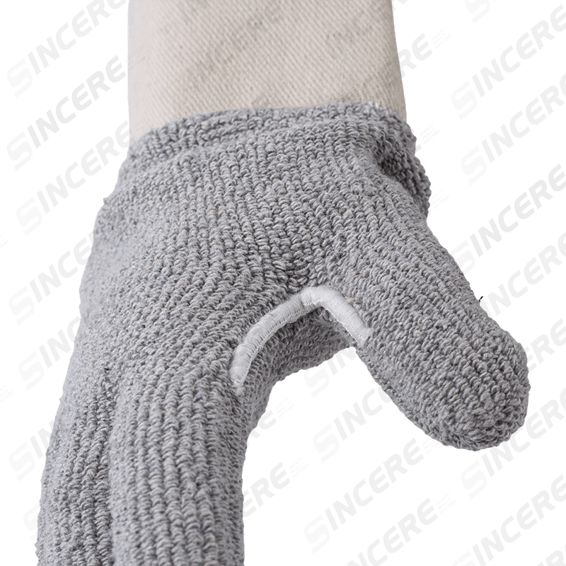 Grey Cotton Terry Cloth Heat Resistant Gloves with Neoprene Cuff — Industrial Thermal Protection